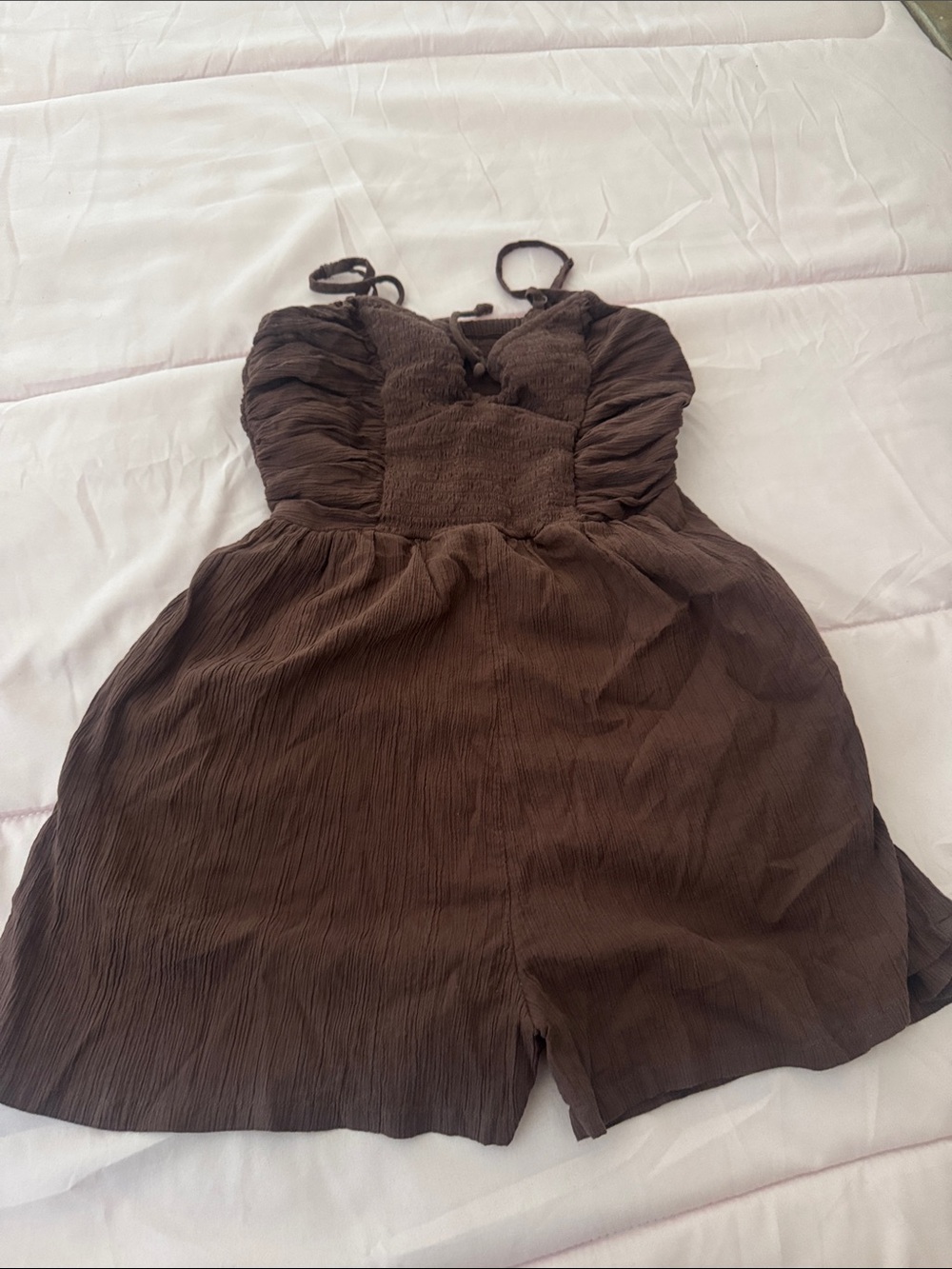 aerie Brown Textured Strapless Romper